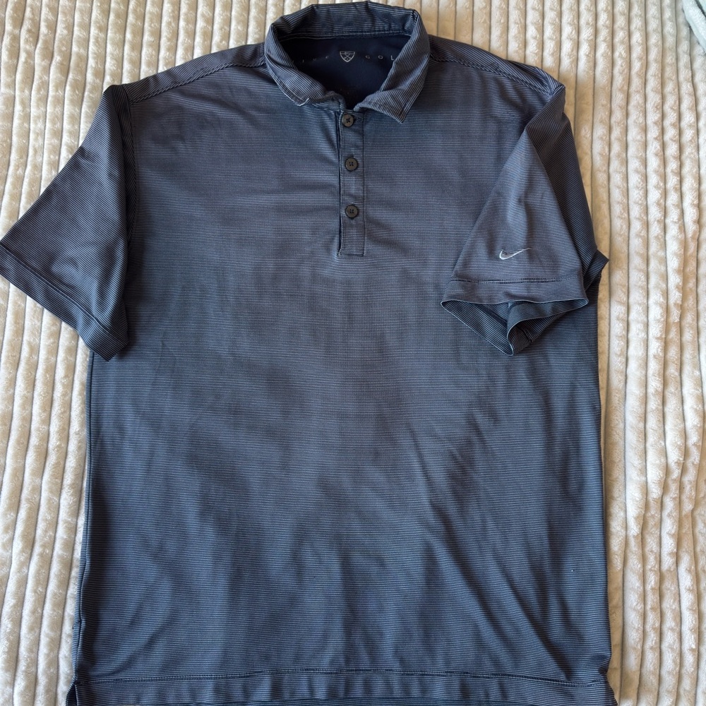 Nike Golf Men’s Polo Shirt Navy Blue Striped Size L